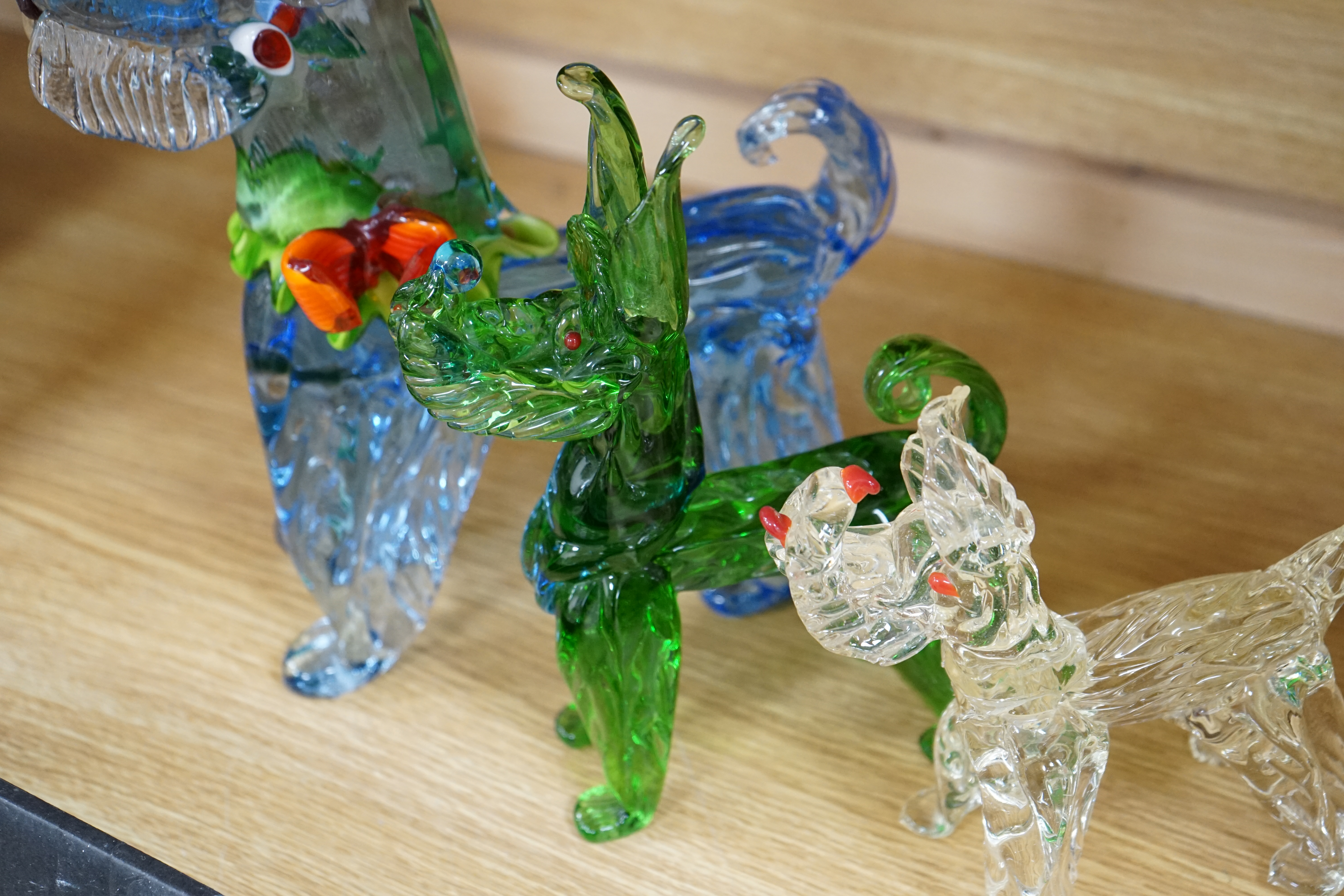 Three Murano glass dogs, largest 31cm. Condition - fair to good, some minor chipping